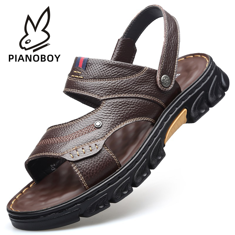 BEACH SHOES MENS NEW ANTI-SLIP AND ANTI-ODOR THICK-SOLED SANDALS THE TOP LAYER OF COWHIDE AMPHIBIOUS YOUTH DRIVING SANDALS