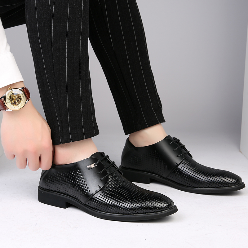 2024 GENUINE LEATHER HOLLOW BREATHABLE LEATHER SHOES MENS SUMMER KOREAN BUSINESS FORMAL WEAR CASUAL SANDALS PLUS SIZE TREND
