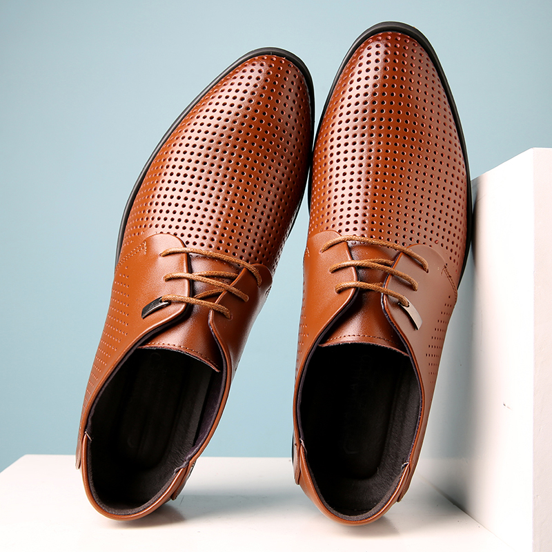 2024 GENUINE LEATHER HOLLOW BREATHABLE LEATHER SHOES MENS SUMMER KOREAN BUSINESS FORMAL WEAR CASUAL SANDALS PLUS SIZE TREND