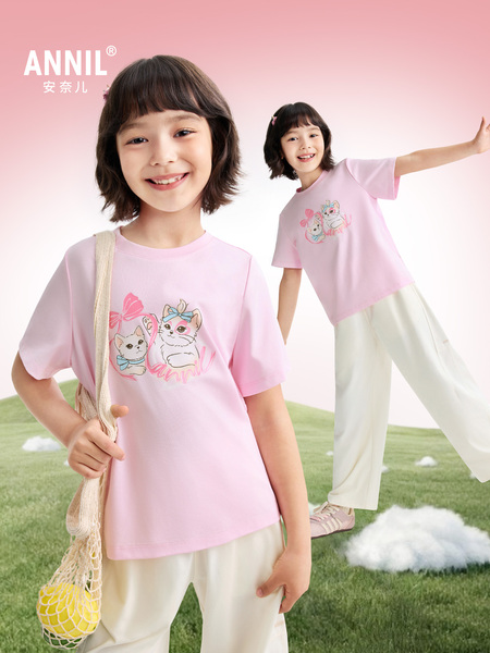 【全棉速干T】安奈儿童装女童圆领短袖T恤2026夏新款运动休闲透气 — 2