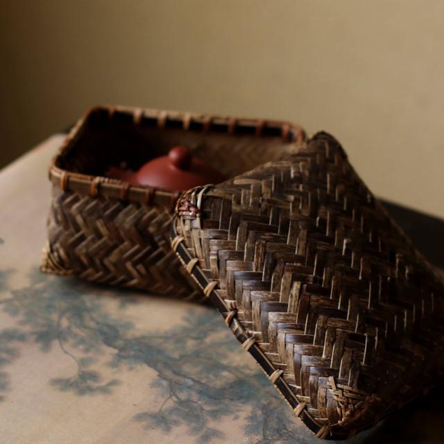 Handmade bamboo weaving box pastoral style home tea ceremony storage and sorting box folk crafts