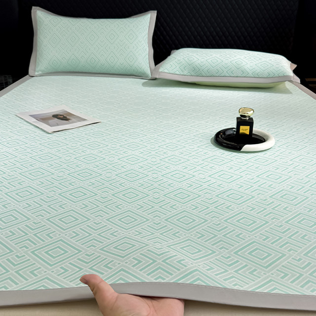 2025 new PE cool jacquard ice silk mat three-piece set machine washable bed sheets air conditioner soft mat summer cool pad