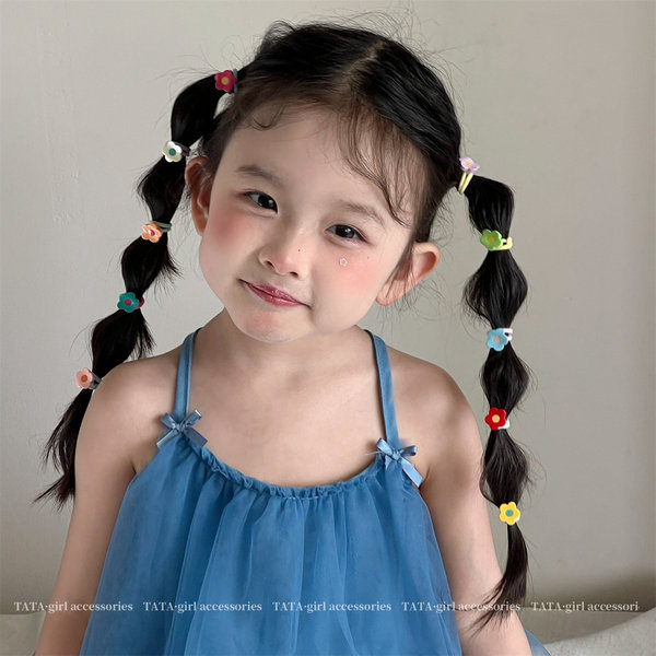 彩色花朵儿童拇指发圈发夹宝宝小揪揪皮筋女童可爱BB夹碎发发卡 — 3