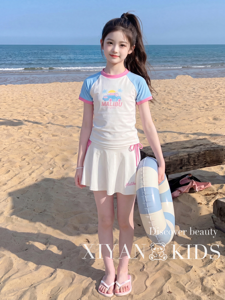 女童泳衣2026夏季新款中大童女孩撞色分体游泳衣儿童甜美海边泳装 — 2