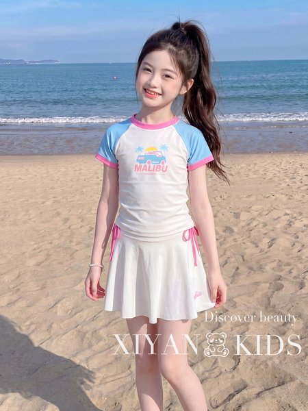 女童泳衣2026夏季新款中大童女孩撞色分体游泳衣儿童甜美海边泳装 — 5