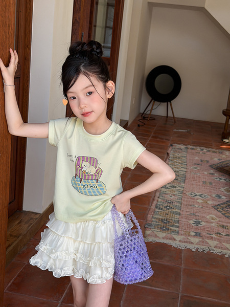 儿童夏季莱赛尔氨纶冰感甜辣风修身短款T恤女童卡通印花短袖上衣 — 3