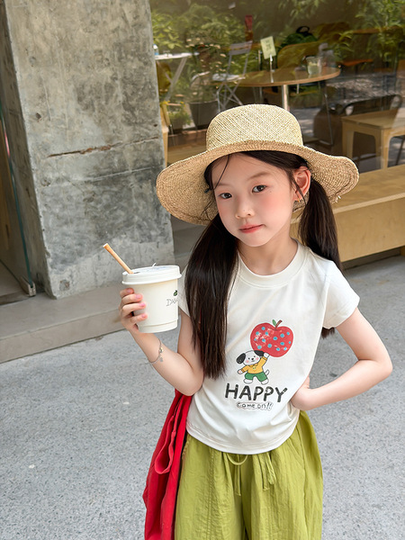 儿童夏季莱赛尔氨纶冰感甜辣风修身短款T恤女童卡通印花短袖上衣 — 2