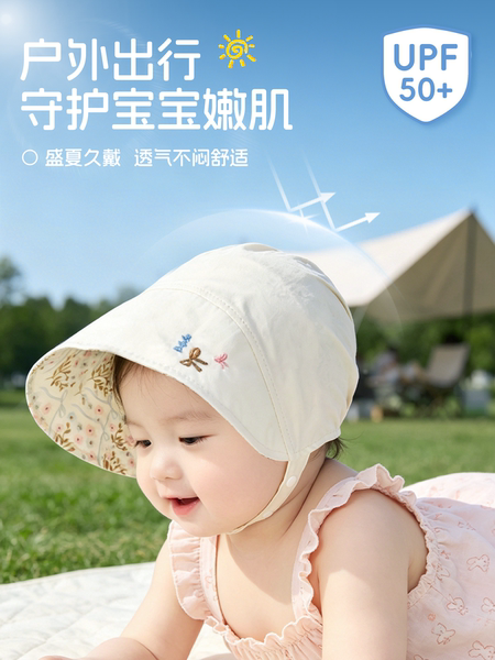 婴儿帽子夏薄款防晒帽a类纯棉儿童遮阳男宝女童新生儿小月龄外出 — 2