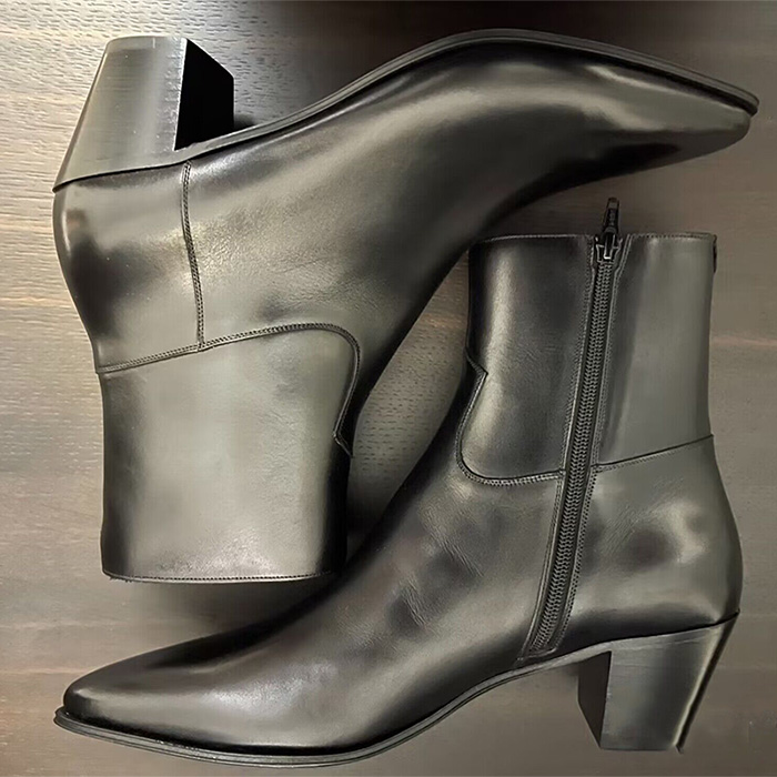 CHELSEA BOOTS MENS EUROPE AND THE UNITED STATES AUTUMN AND WINTER FASHION POINTED TOE FASHION PERSONALITY FIRST LAYER COWHIDE SIDE ZIPPER SHORT MARTIN BOOTS TIDE