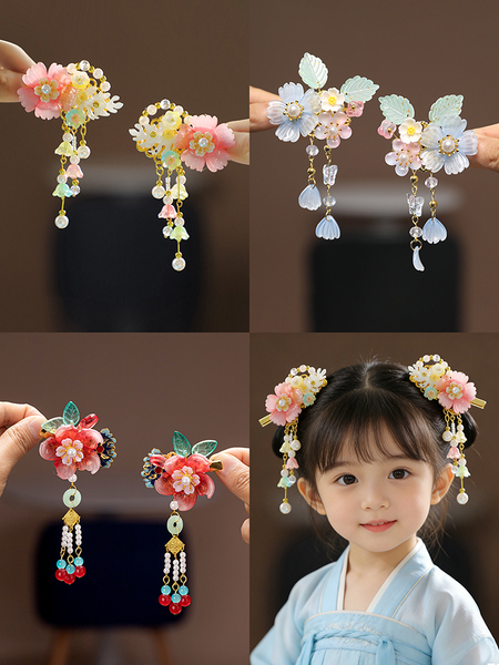 中秋汉服头饰宝宝中国风超仙蝴蝶发夹小女孩古风超仙对夹儿童明朝
