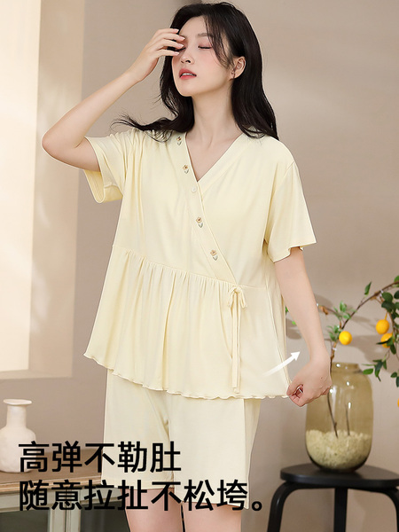 莫代尔带胸垫月子服女夏薄款产后短袖哺乳孕妇睡衣夏季产妇家居服 — 4