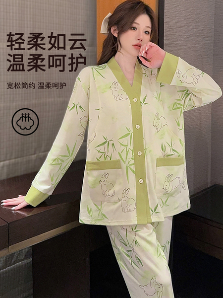 纯棉月子服秋冬产后哺乳睡衣女孕妇喂奶专用春秋产妇家居服可外穿 — 3