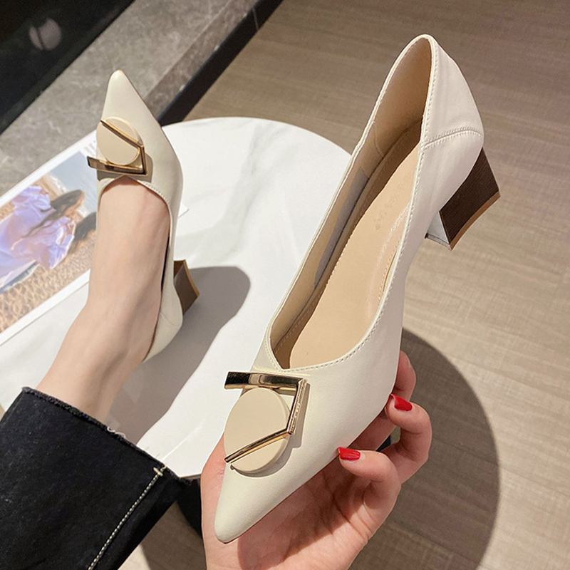 MEILING GENUINE LEATHER SINGLE LADY 2022 SPRING AND AUTUMN NEW THICK HEEL POINTED MOUTH SOFT LEATHER NON-GRINDING FEET PROFESSIONAL BASS GIRL