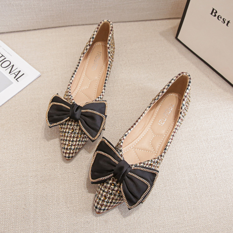 MEILING FLAT SINGLE SHOES WOMENS 2024 SPRING NEW VERSATILE BOW POINTED TOE SHALLOW SOFT SOLE WORK SHOES WOMEN