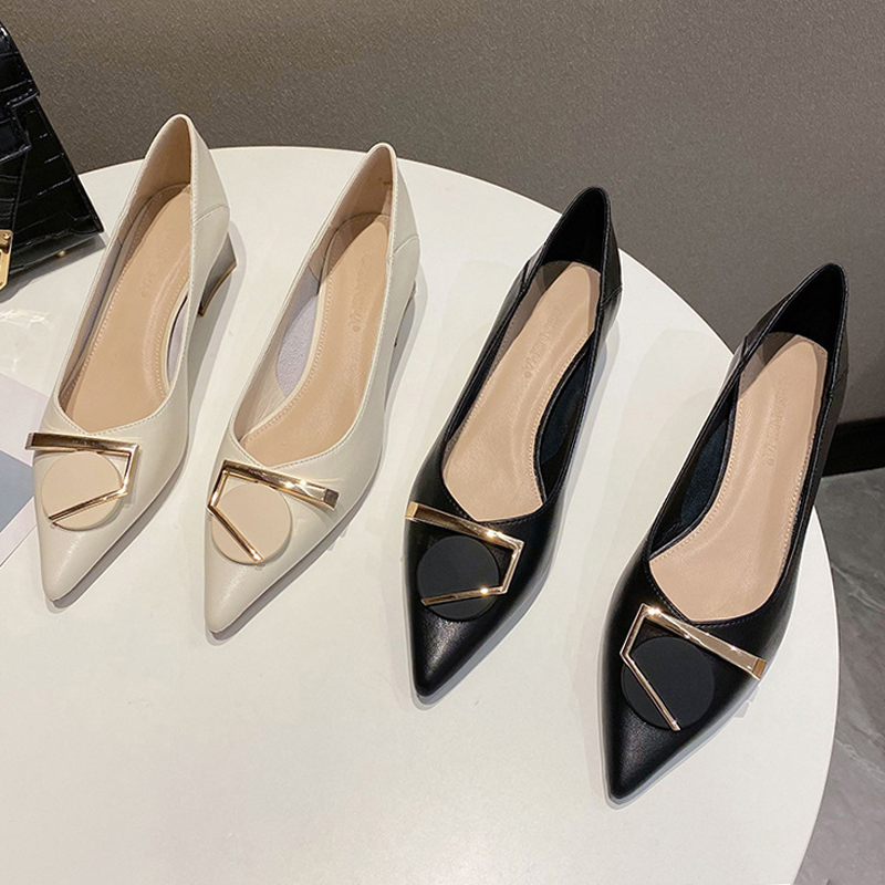 MEILING GENUINE LEATHER SINGLE LADY 2022 SPRING AND AUTUMN NEW THICK HEEL POINTED MOUTH SOFT LEATHER NON-GRINDING FEET PROFESSIONAL BASS GIRL