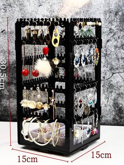 多层旋转大容量耳环收纳架子项链耳钉耳夹梳妆台展示架戒指收纳盒