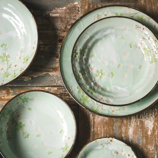 Guyiyao Japan imported underglaze colored tableware autumn cherry large deep plate rice bowl large bowl ramen bowl small round plate soup bowl
