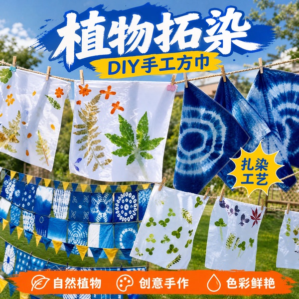 扎染布料全棉小方巾植物染白布手帕手工DIY纯棉正方形白布专用