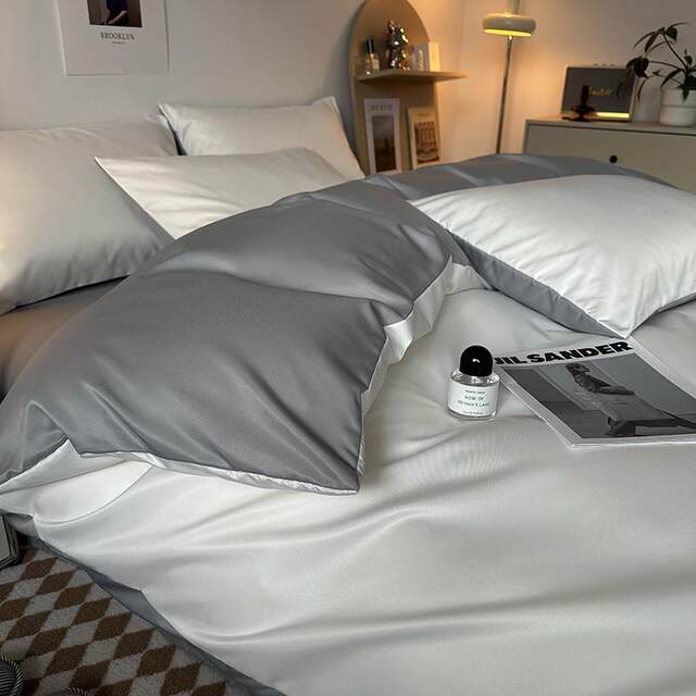 Ice silk four-piece set summer 2024 solid color cool bed sheet cover ins solid color bed three-piece set Nantong quilt cover