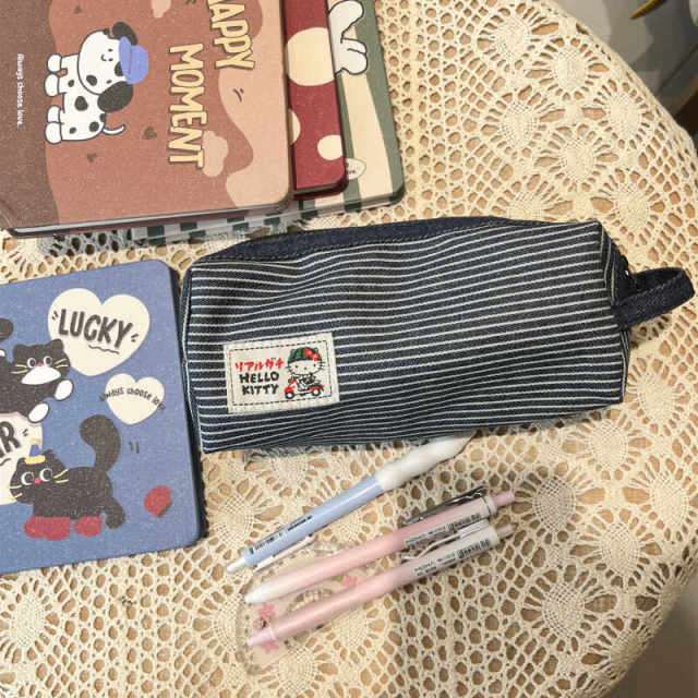 2024 new denim KT cat pencil bag cartoon cute student storage bag large capacity student pen ruler stationery box