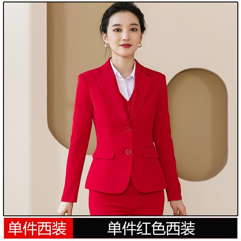 RED SUIT HOSTESS FORMAL WEAR COLLEGE STUDENT INTERVIEW WORK CLOTHES PROFESSIONAL TEMPERAMENT OVERALLS SUIT JACKET