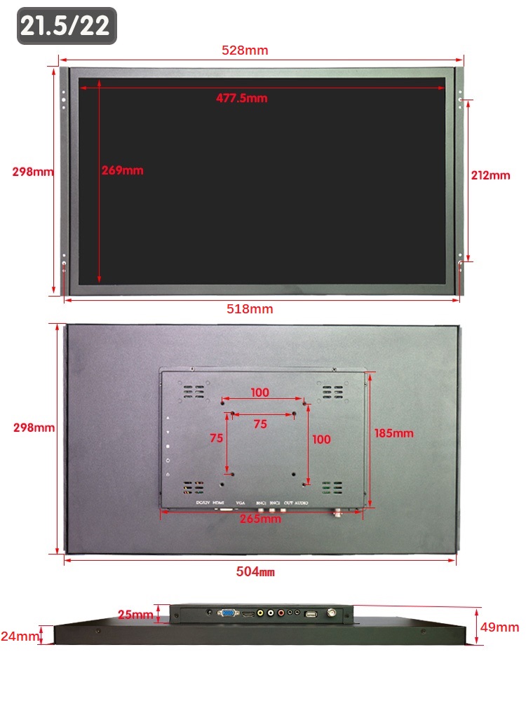 ZHIXIANDA IRON SHELL 21.5 INCH WIDESCREEN OPEN EMBEDDED INDUSTRIAL WALL MOUNTED TOUCH SCREEN 1920*1080