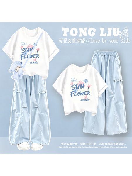 女童短袖夏套装2026新款中大童初中生女孩洋气纯棉衣服薄款工装裤 — 5