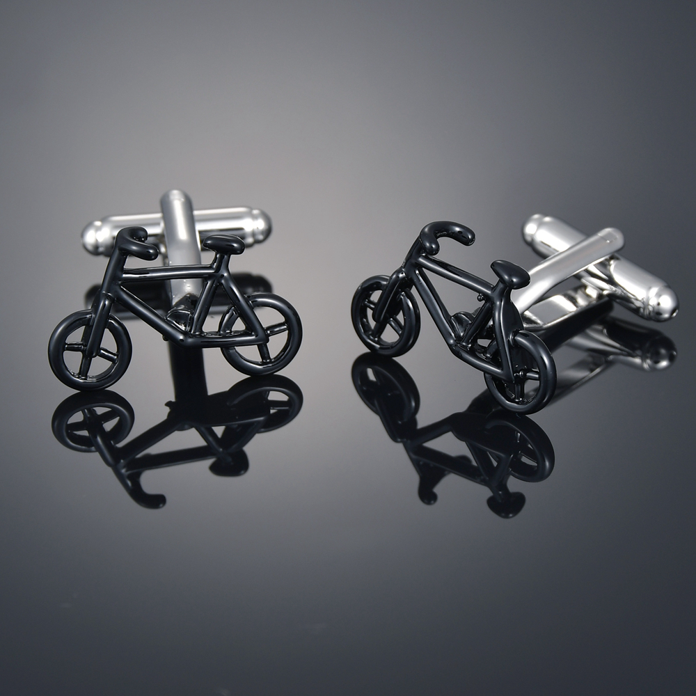 DELICATE VINTAGE BICYCLE CUFFLINKS BLACK SILVER SINGLE SEAT MENS FRENCH SHIRT SLEEVE STUD SHIRT CUFFS