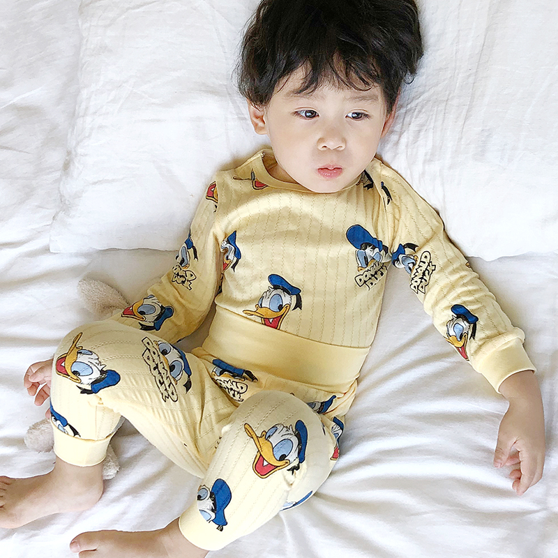 CHILDRENS PAJAMAS BOYS SPRING AND AUTUMN BABY GIRLS HIGH-WAISTED BELLY PROTECTION COLD PREVENTION COTTON AUTUMN CLOTHES AUTUMN PANTS HOME WEAR SETS