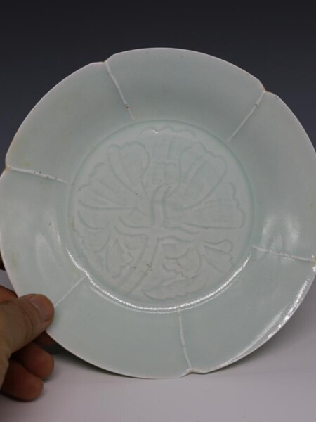 宋代湖田窑影青釉画花口碗盘碟子景德镇做旧仿出土古瓷器古玩摆件