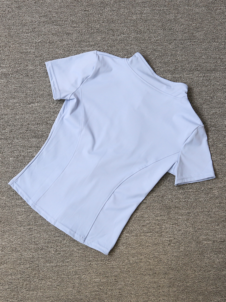 瑜伽服女紧身t恤运动短袖跑步训练普拉提立领拉链健身服外套秋季