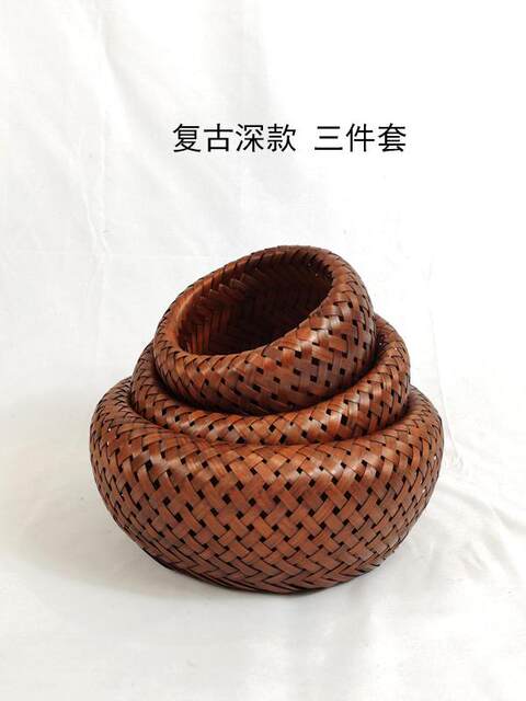 竹编竹制品手工编织双层鸟巢篮头层青圆形水果篮收纳篮馒头筐竹筐