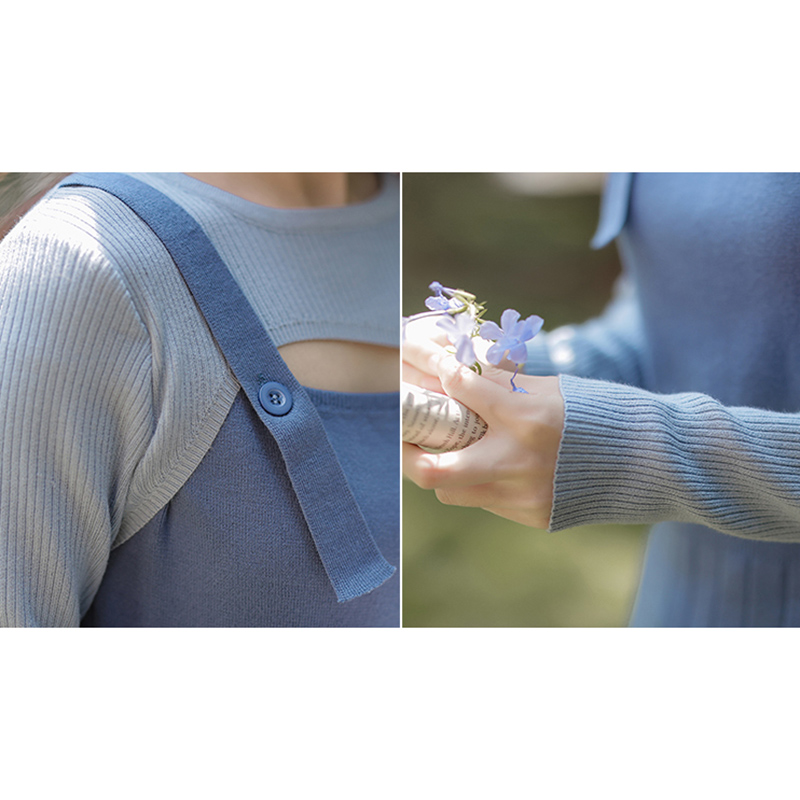 DRESS WOMENS KOREAN VERSION LONG-SLEEVED WAIST STITCHING FAKE TWO-PIECE KNITTED LONG SKIRT FOR WOMEN