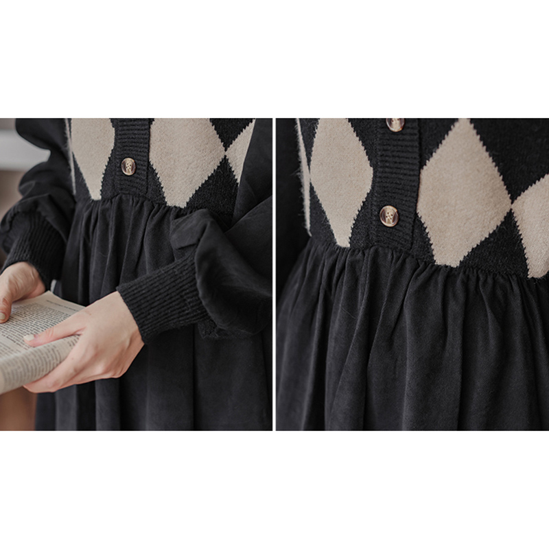 [HALF PRICE TODAY] BLACK SMALL FRAGRANCE DRESS WOMENS AUTUMN RHOMBIC LONG KNITTED SWEATER DRESS WOMEN