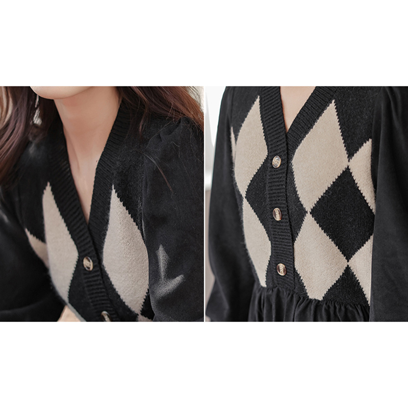 [HALF PRICE TODAY] BLACK SMALL FRAGRANCE DRESS WOMENS AUTUMN RHOMBIC LONG KNITTED SWEATER DRESS WOMEN