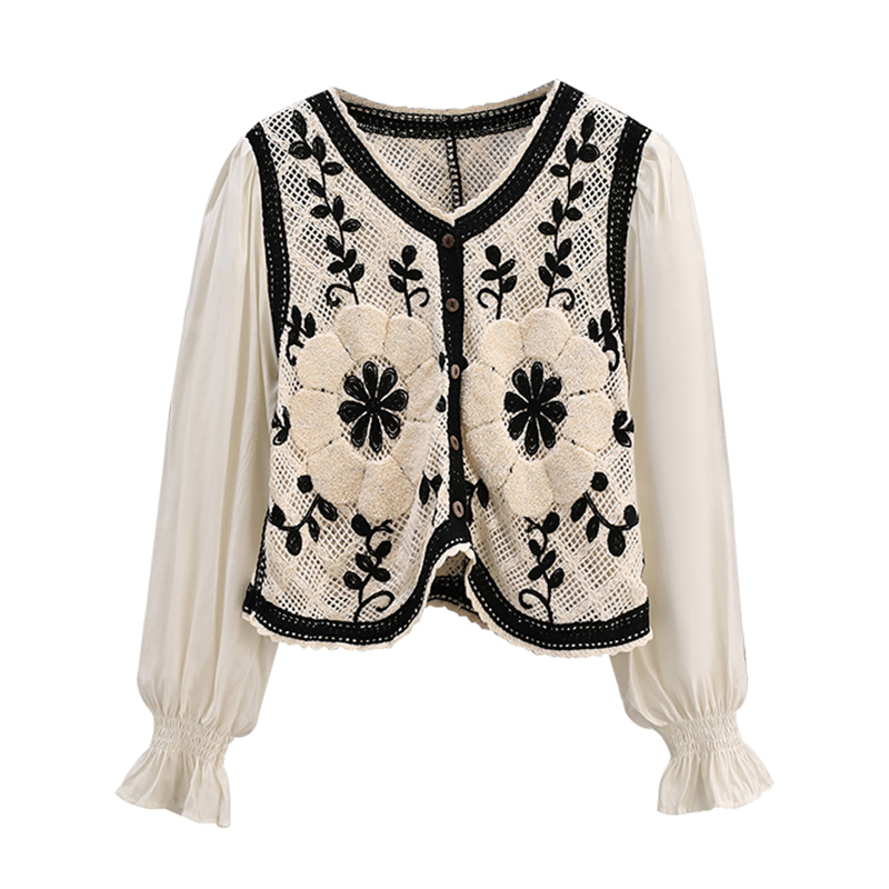 AUTUMN CLOTHES NEW FRENCH NICHE VERSATILE THIN EMBROIDERED TOP KNIT SWEATER WOMEN