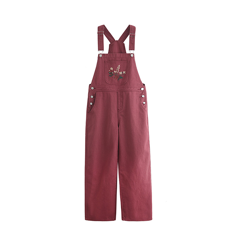 THE BRANDS AUTUMN AND WINTER NEW SWEET EMBROIDERY WASHED DENIM JAPANESE LOOSE BIB WOMEN