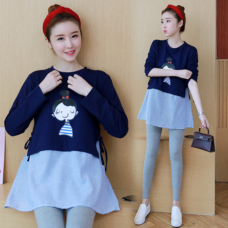 출산 가을 정장 패션 2024 새로운 치마 출산 옷 가을 탑 여성 봄 가을 작은 드레스