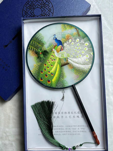 苏州 纯手工 双面绣花复古团扇古风汉服舞蹈扇国风长柄扇子工艺扇