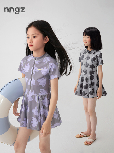 NNGZ设计师风手绘满印女童连体泳衣夏季洋气百搭儿童裙装游泳衣