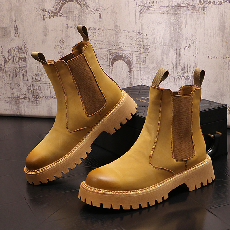 CHELSEA BOOTS MENS WINTER VELVET HIGH-TOP VINTAGE BRITISH BOOTS MENS LEATHER PLATFORM SLEEVE BOOTIES MARTIN BOOTS
