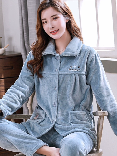 Демисезонная коралловая бархатная пижама для пожилых людей, фланелевый осенний зимний комплект, для среднего возраста, увеличенная толщина, в корейском стиле, большой размер