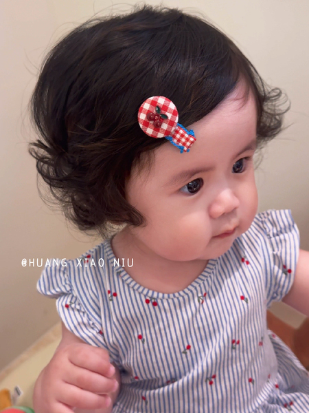黄小妞女宝宝发夹可爱百搭红格子花朵发卡婴儿不伤发包布夹发饰
