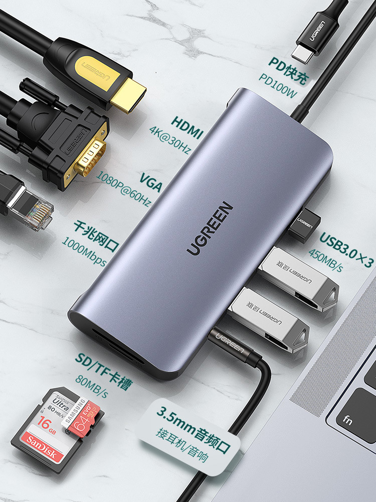 GREENLINK TYPEC DOCKING STATION EXPANSION NOTEBOOK USB ADAPTER IS SUITABLE FOR APPLE MACBOOKPRO HUAWEI HAND