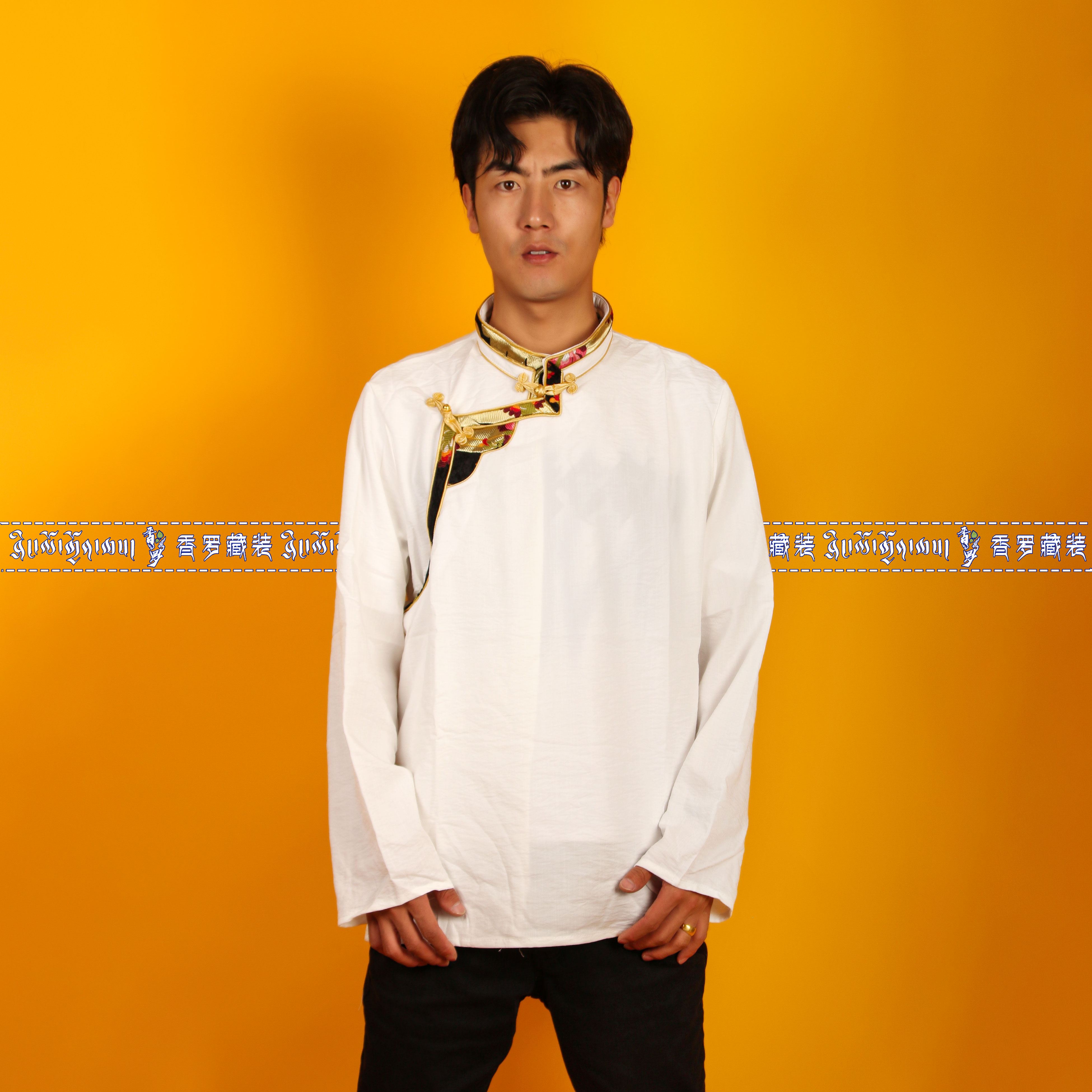 MENS TIBETAN COSTUMES NATIONAL COSTUMES DANCE COSTUMES COTTON EDGING CASUAL TIBETAN CLOTHES LHASA COSTUMES PAN BUCKLE LOOSE CLOTHES