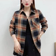 Plaid shirt for women with large size loose fashionable jacket for mothers in spring and summer, middle-aged and elderly, long-sleeved fashionable top shirt
