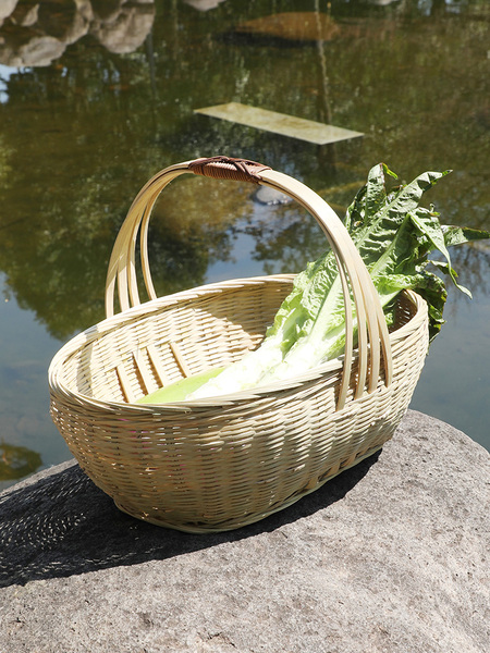 手工竹编手提竹篮买菜菜篮纯天然收纳筐家用水果篮采摘竹篮鸡蛋筐