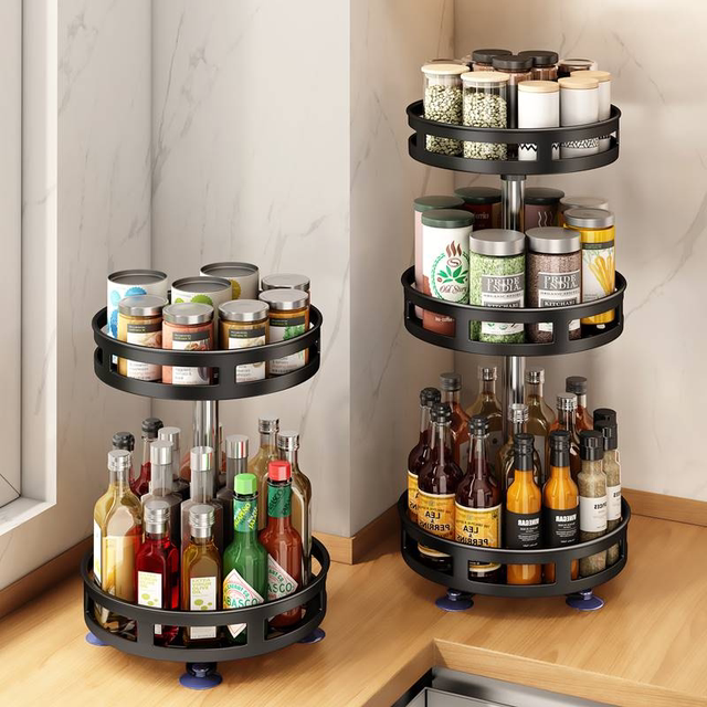 Kitchen rotatable seasoning rack countertop corner seasoning seasoning oil, salt sauce, vinegar bottle and jar multi-layer storage rack