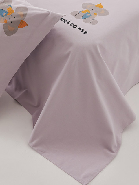 All-cotton old coarse cloth mat set, original cotton cute printed coarse cloth bed sheets, bed covers, comfortable, dry, breathable
