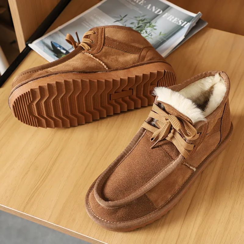 BRAVE THE COLD  FLEECE SHEARLING SHEEPSKIN AND NUBUCK COWHIDE UPPER MENS AND WOMENS LACE-UP CASUAL SHOES